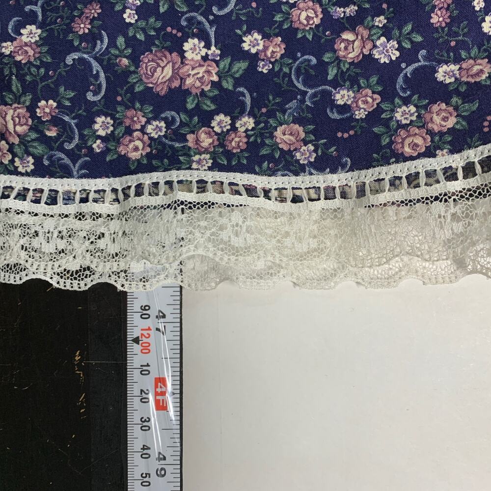 Gunne Sax S Vintage Lace Floral Print Short Sleeve Gunnie Dress Dark Blue *flaw - Picture 7 of 8